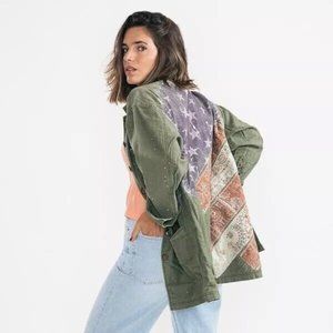 NEW! We the Free People Spruce Military Button Jacket Army Green American Flag S